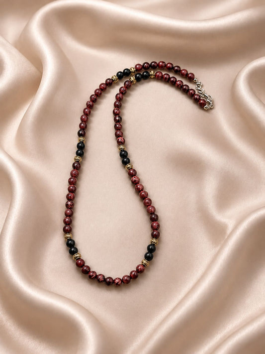 ABYSS — Collana in Ossidiana Fiocco di Neve e Onice Nera