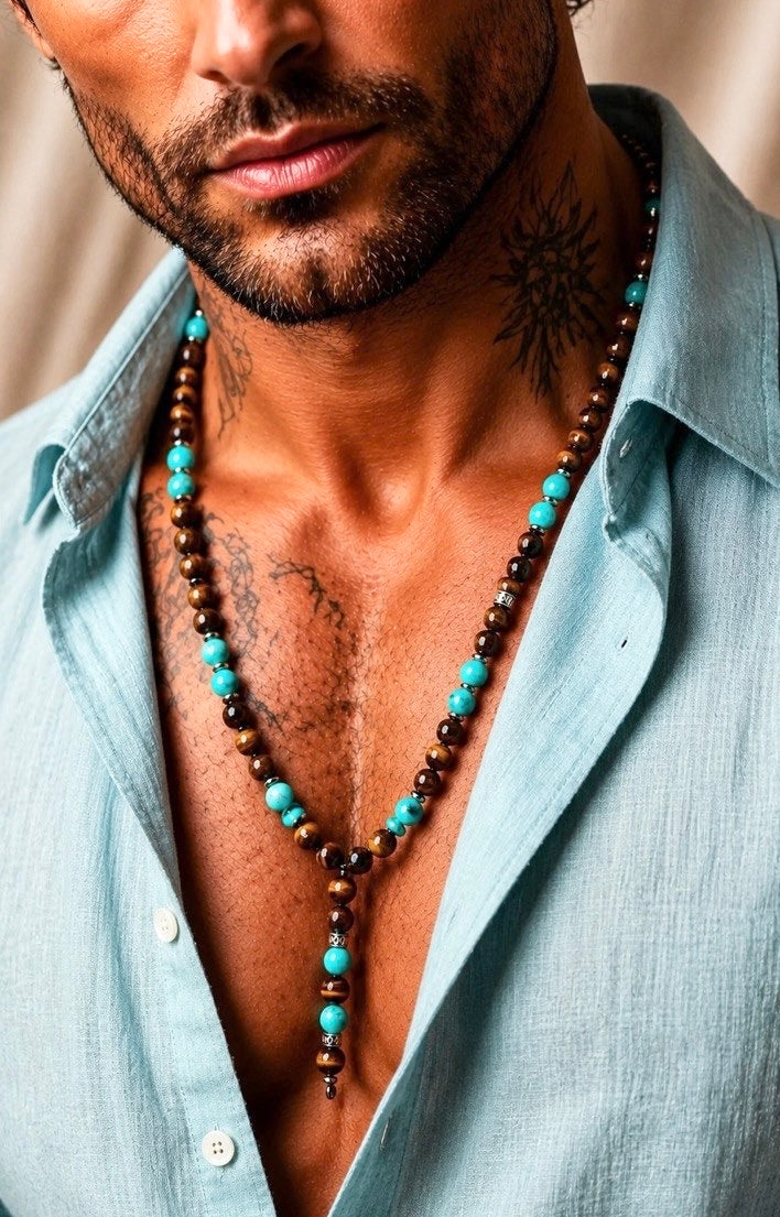 Collana Uomo - Pietre Naturali di Ematite e Turchese