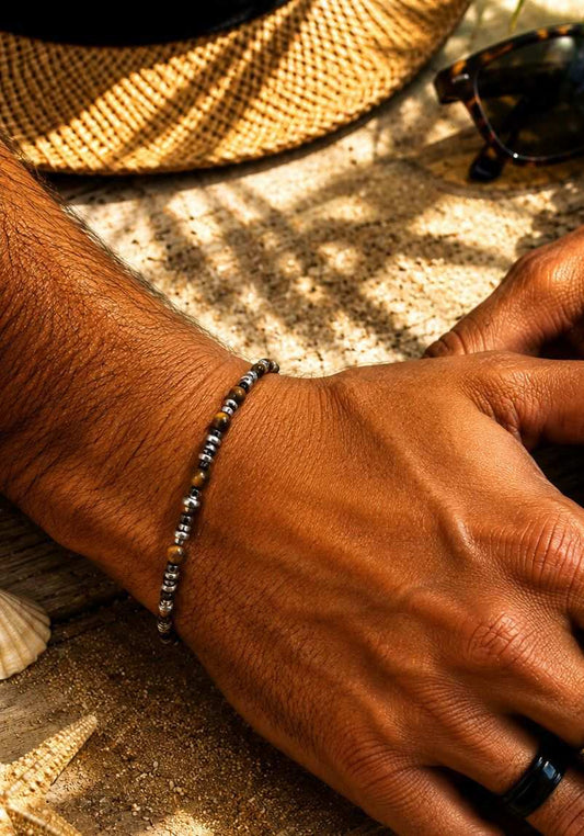 Bracciale NETTUNO — Occhio di Tigre, Ematite Scura & Ematite Chiara
