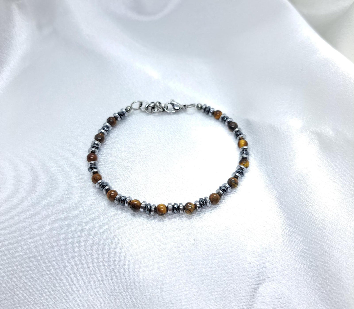 Bracciale NETTUNO — Occhio di Tigre, Ematite Scura & Ematite Chiara