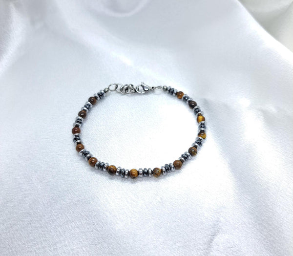 Bracciale NETTUNO — Occhio di Tigre, Ematite Scura & Ematite Chiara