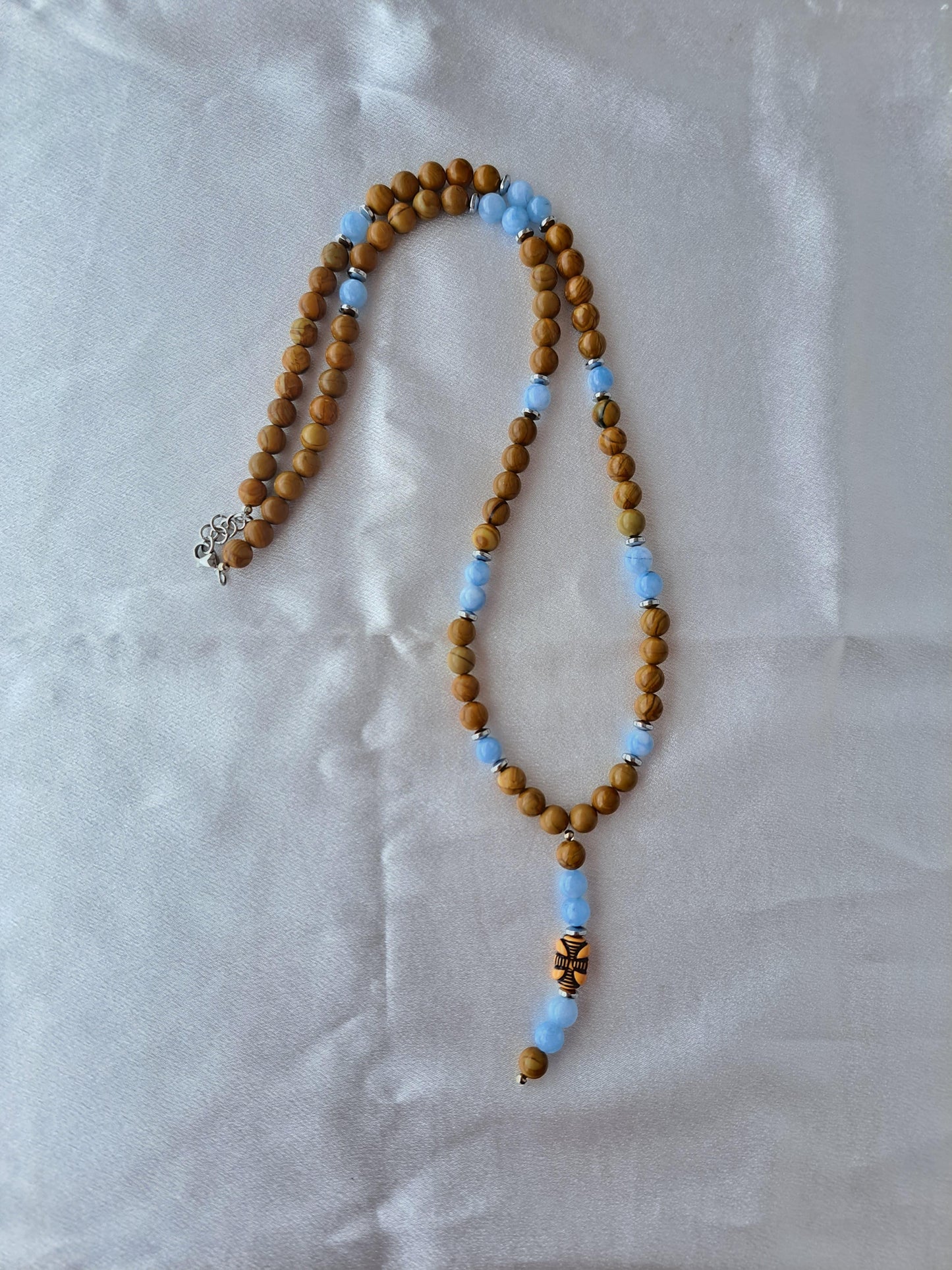 Collana ARKAN - Pietre Naturali di Acqua Marina e Marrone Chiaro