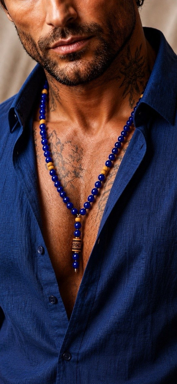 Collana Uomo ARKAN – Pietre Naturali Agata Blu | Artigianale