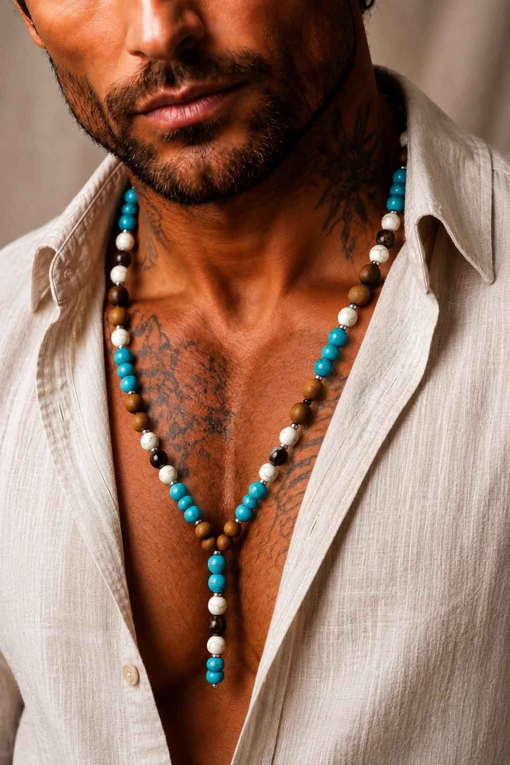 Collana ARKAN - Pietre Naturali di Occhio di Tigre, Turchese e Beige