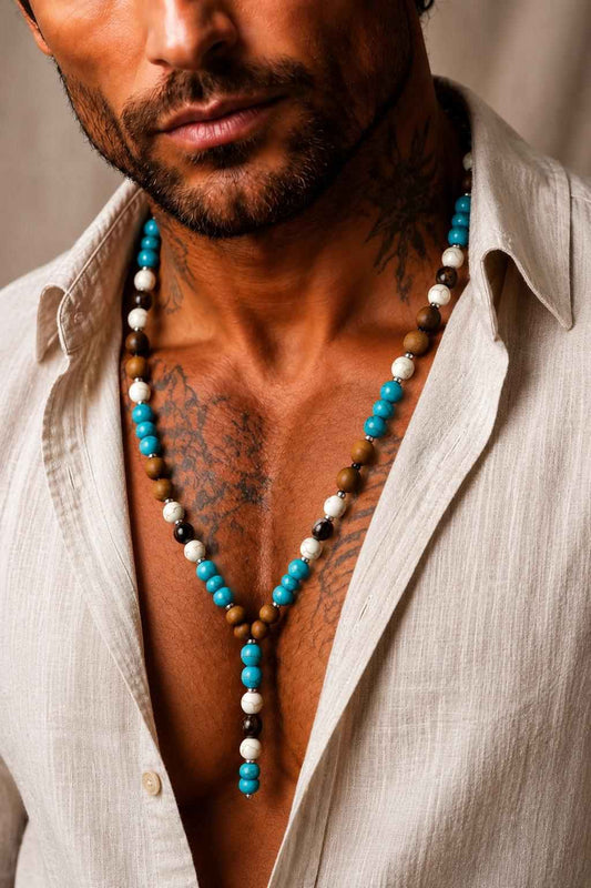 Collana ARKAN - Pietre Naturali di Occhio di Tigre, Turchese e Beige
