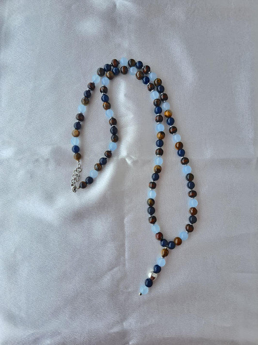 Collana ARKAN - Pietre Naturali di Agata Blu, Acqua Marina e Occhio di Tigre