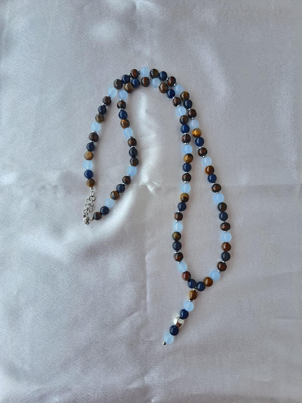 Collana ARKAN - Pietre Naturali di Agata Blu, Acqua Marina e Occhio di Tigre