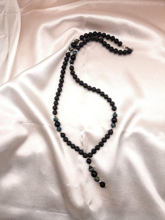 Collana ARKAN - Pietre Naturali di Pietra Vulcanica, Onice Nera e Agata