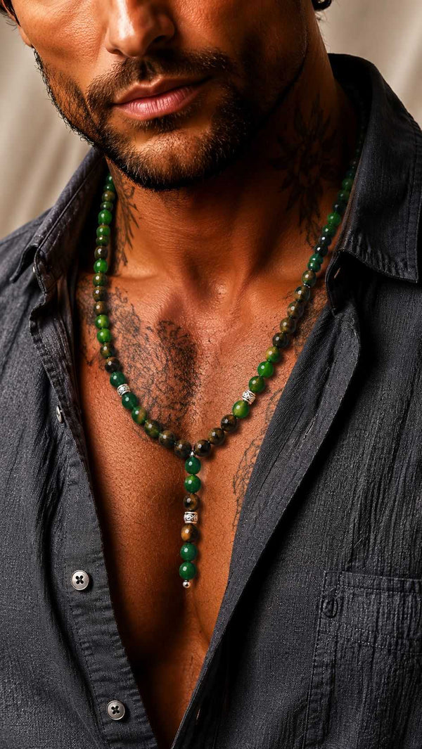 Collana ARKAN - Pietre Naturali di Giada Verde e Occhio di Tigre