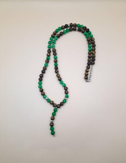 Collana ARKAN - Pietre Naturali di Giada Verde e Occhio di Tigre