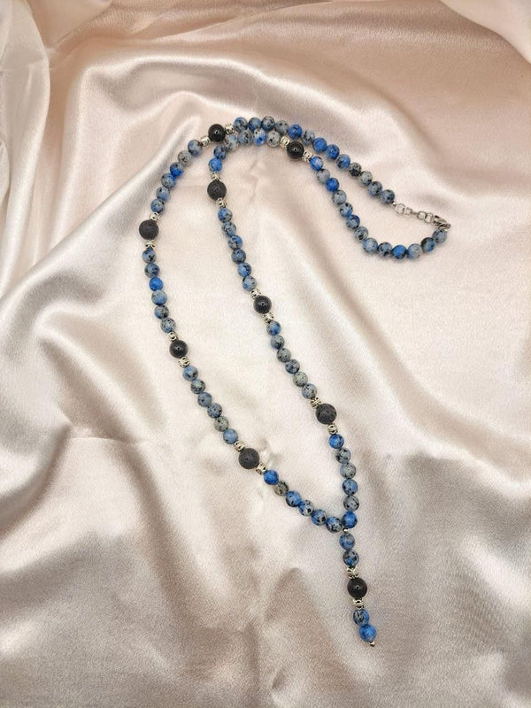 Collana ARKAN - Pietre Naturali di Agata Celeste e Pietra Vulcanica
