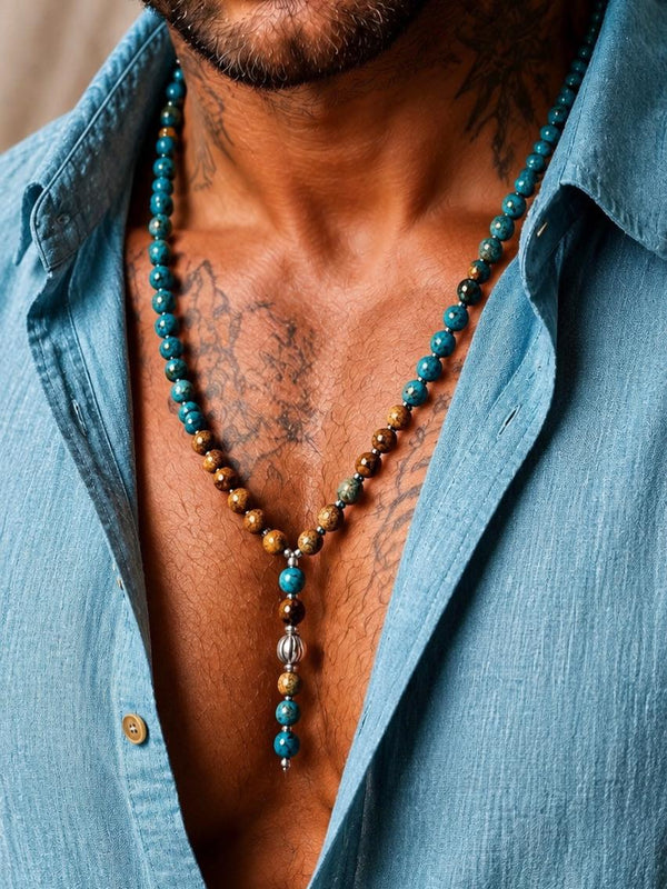 Collana Uomo - Pietre Naturali di Ematite e Crisocolla con Cuprite