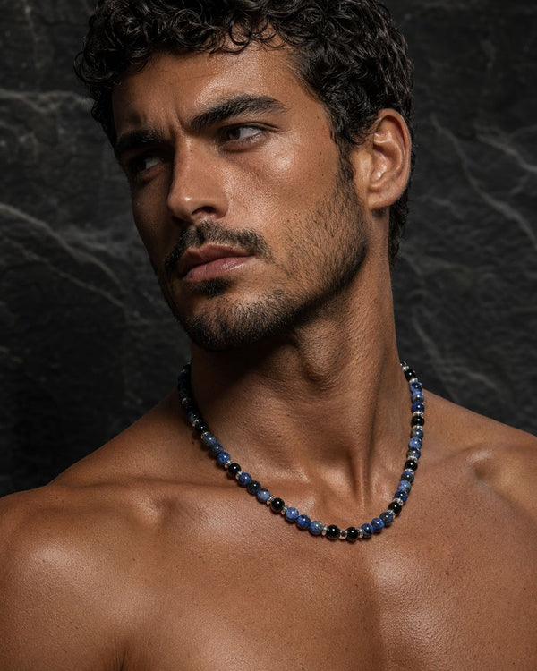 ABYSS — Collana in Agata Denim e Onice Nera