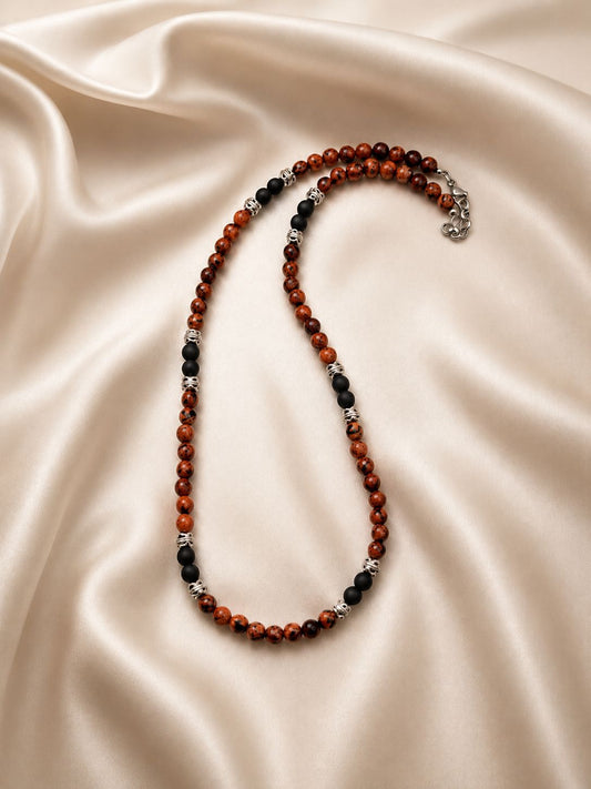 ABYSS — Collana in Ossidiana Fiocco di Neve e Onice Nera
