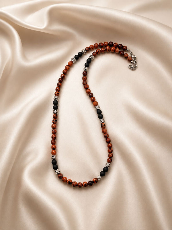 ABYSS — Collana in Ossidiana Fiocco di Neve e Onice Nera