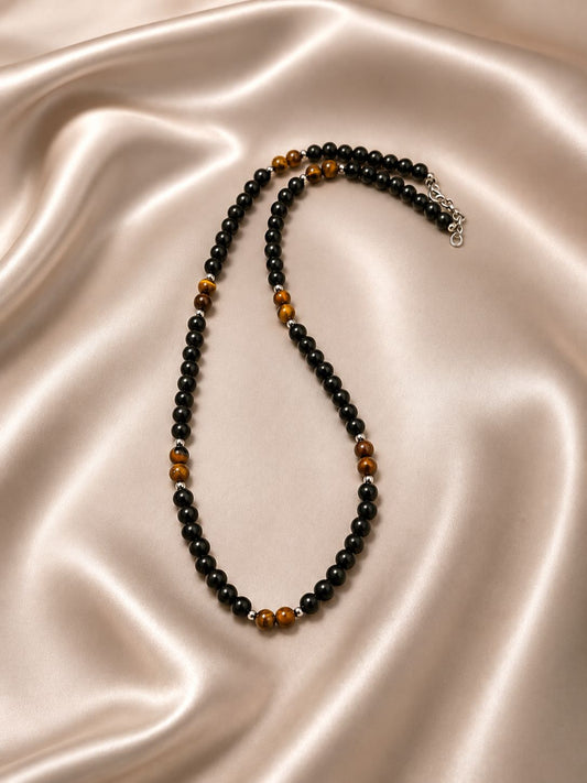 ABYSS — Collana in Onice Nera e Occhio di Tigre